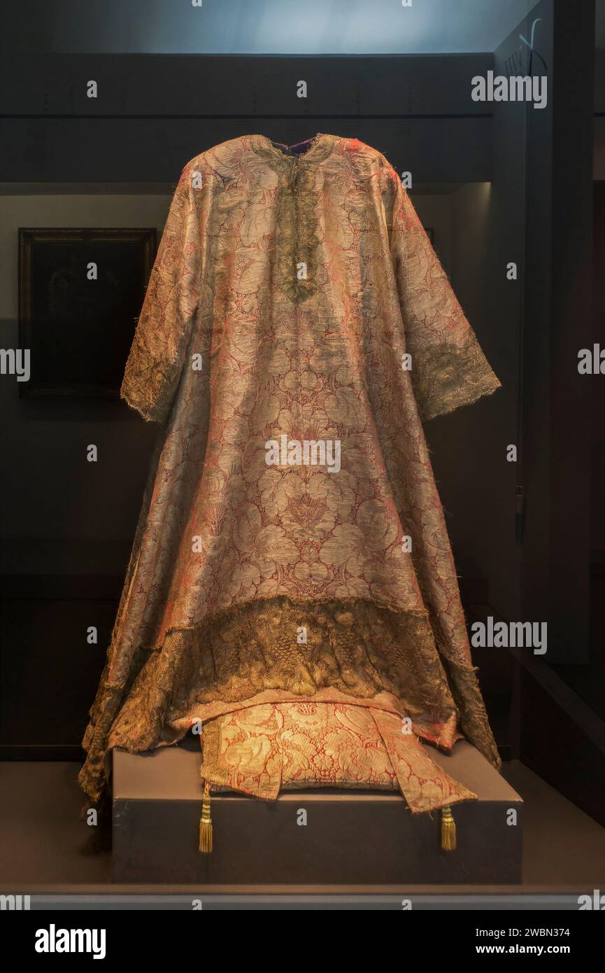 Tunic of Our Father Jesus, Anonymous, Murcian manufacture, noble satin fabric brocaded in silver. Ca. 1700. Francisco Salzillo Museum, city of Murcia. Stock Photo