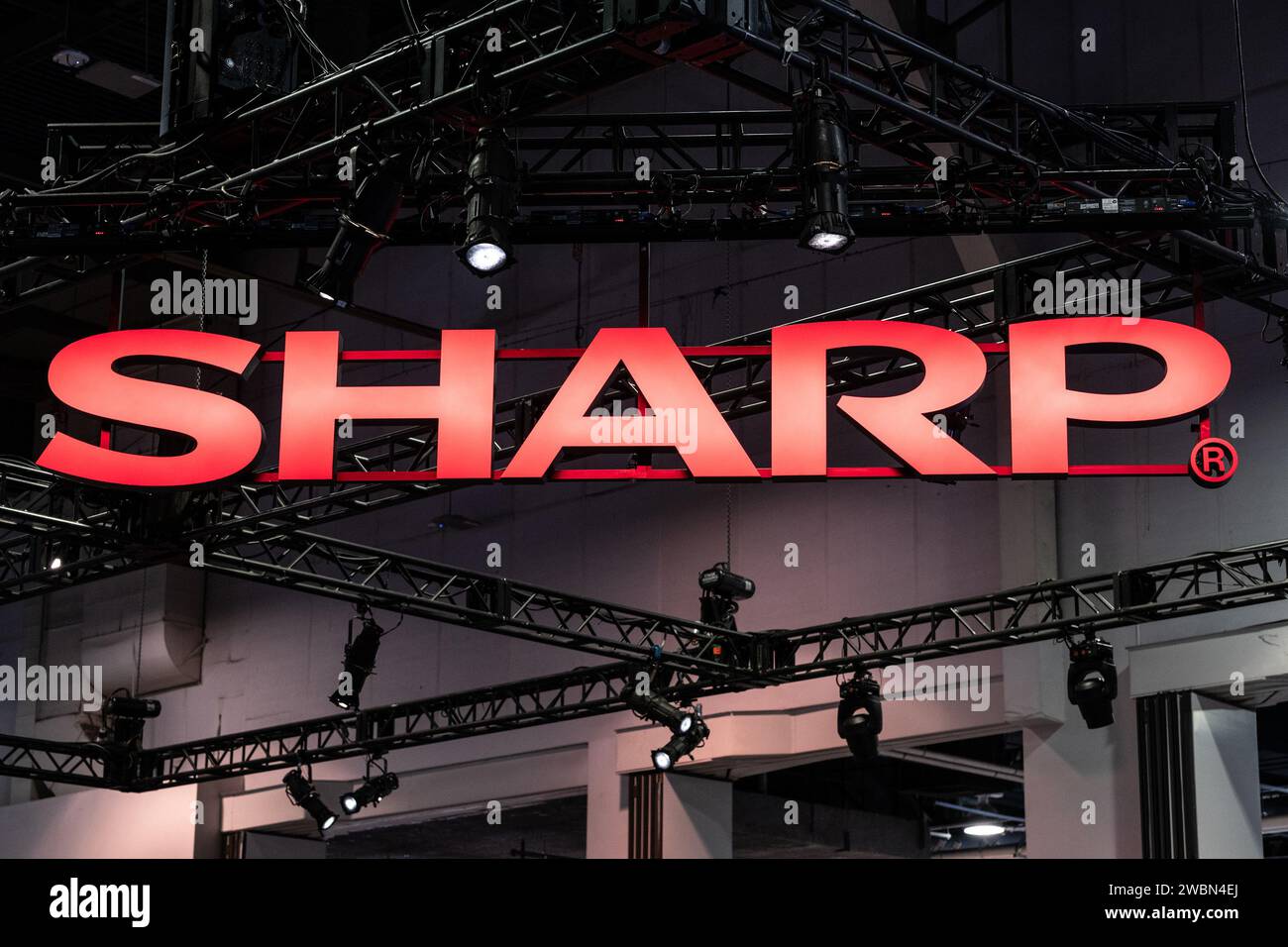 Las Vegs, NV, USA. 11th Jan, 2024. Sharp logo at the Las Vegas Convention Center during CES 2024 in Las Vegas, Nevada, on January 11, 2024. Credit: Dee Cee Carter/Media Punch/Alamy Live News Stock Photo