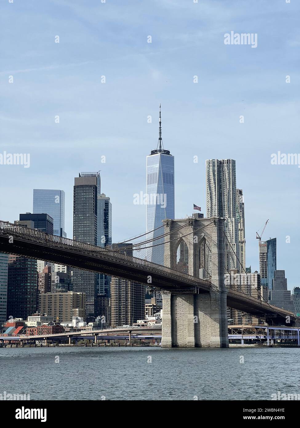 View of the Famous Skyline of New-York downtown with Brooklyn Bridge ...