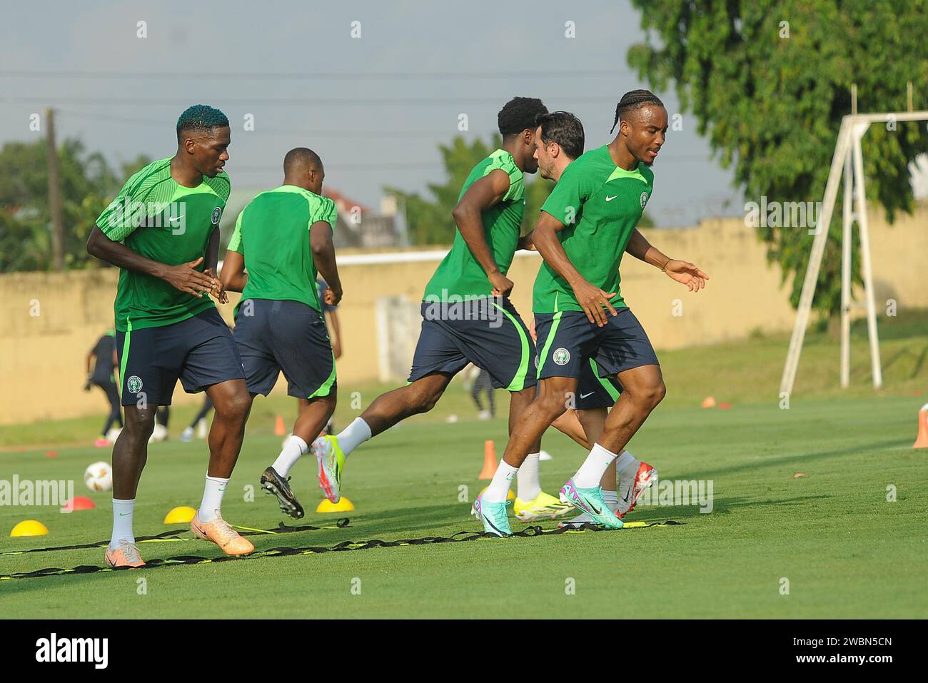 ABIDJAN, COTE D'IVORE - JANUARY 11;  Bruno Onyemaechi and Kenneth Omeruo of Nigeria during the Nigeria Training in preparation for Africa Cup of Natio Stock Photo
