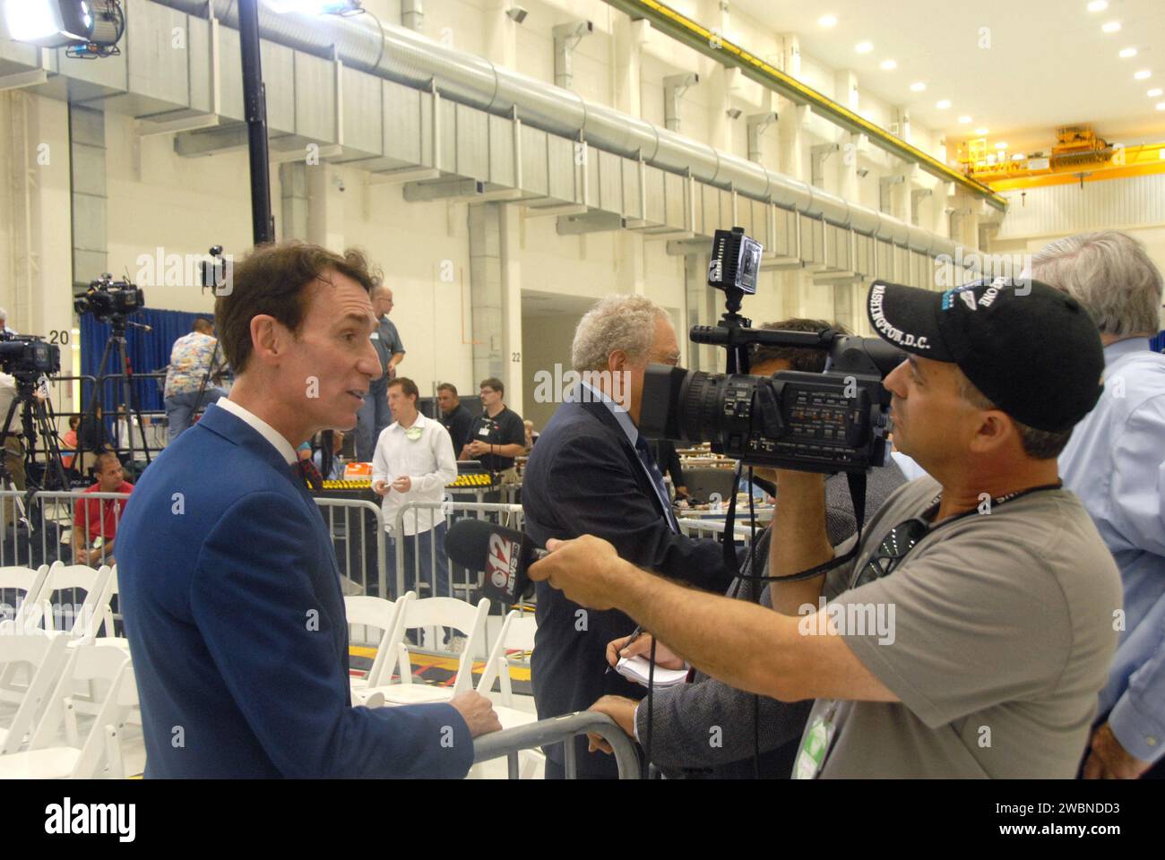CAPE CANAVERAL, Fla. - In the Operations and Checkout Building at NASA's Kennedy Space Center in Florida, Bill Nye The Science Guy, engineer and television personality, is interviewed by the media during the Conference on the American Space Program for the 21st Century. President Barack Obama opened the Conference on the American Space Program for the 21st Century with remarks on the new course his administration is charting for NASA and the future of U.S. leadership in human spaceflight. Stock Photo