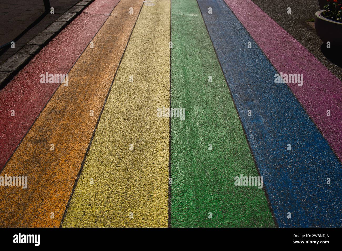 High angle view of multi colored footpath - Rainbow Street Stock Photo