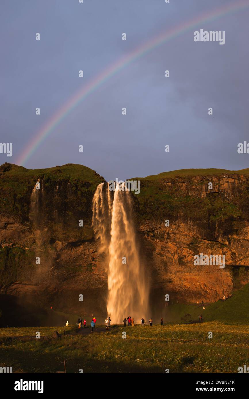 Seljalandsfoss waterfall sunset rainbow hi-res stock photography and ...