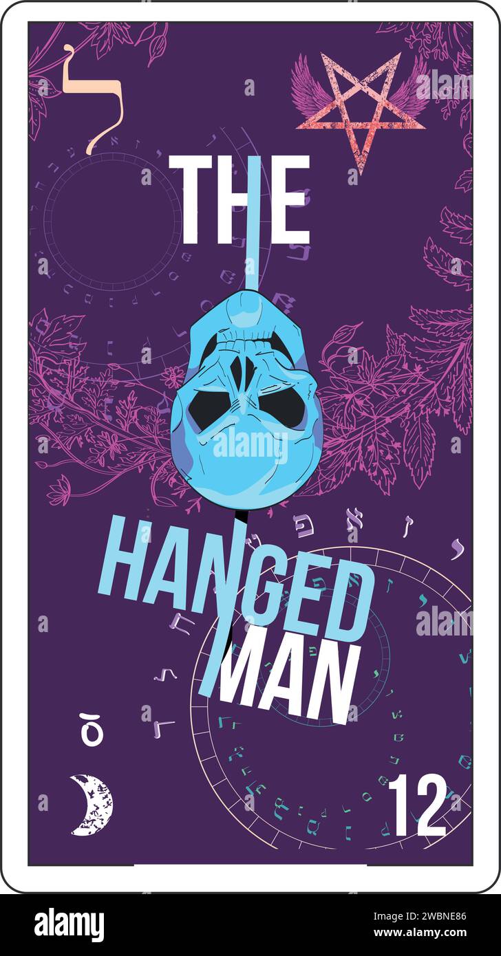 Egyptian tarot card number twelve, called The Hanged Man. Skull
