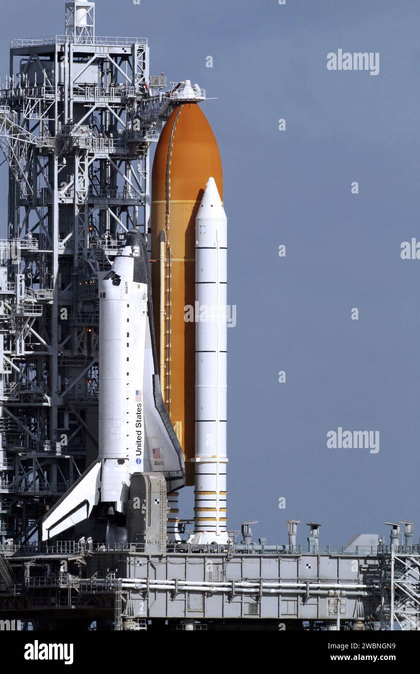 Space shuttle Atlantis, with external fuel tank and solid rocket ...