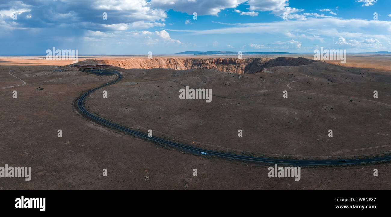 Aerial view of the Meteor Crater Natural Landmark at Arizona. Stock Photo