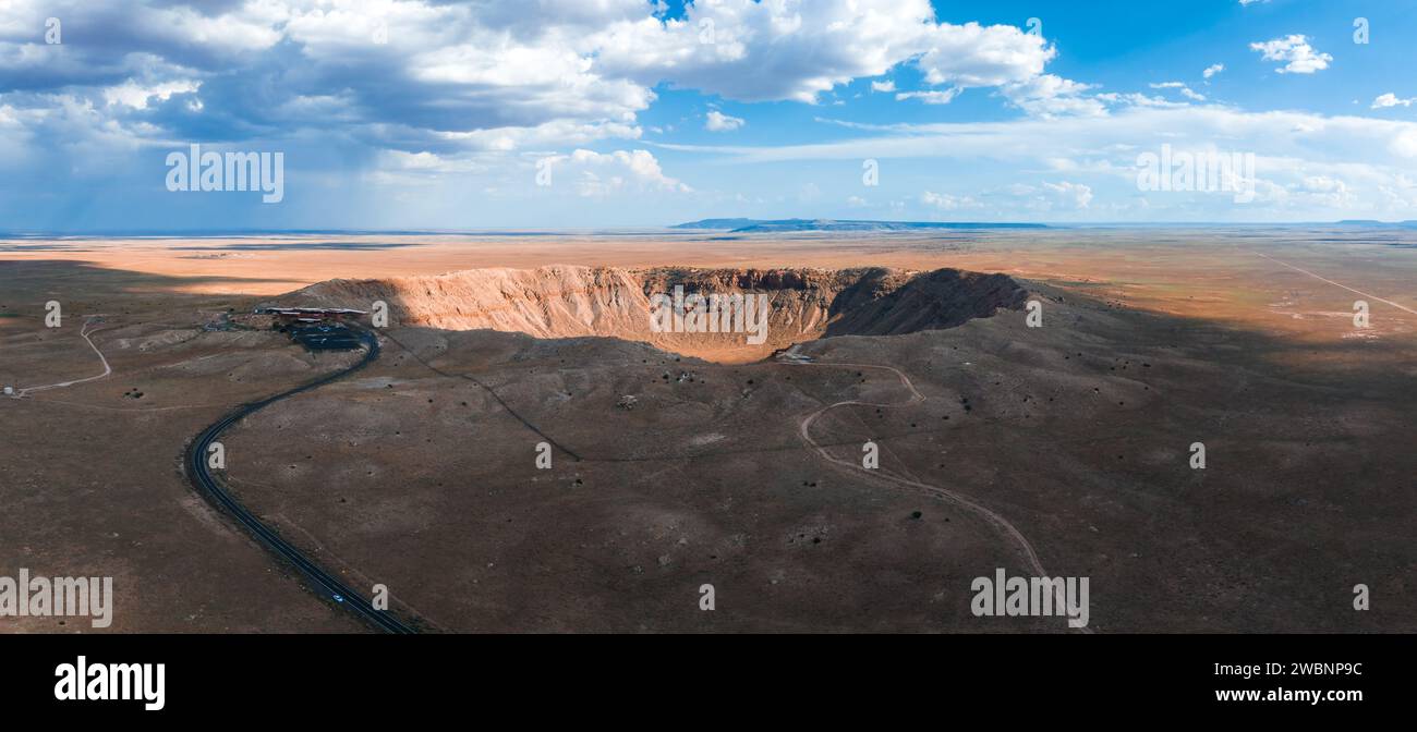 Aerial view of the Meteor Crater Natural Landmark at Arizona. Stock Photo