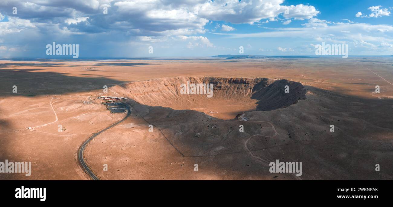 Aerial view of the Meteor Crater Natural Landmark at Arizona. Stock Photo
