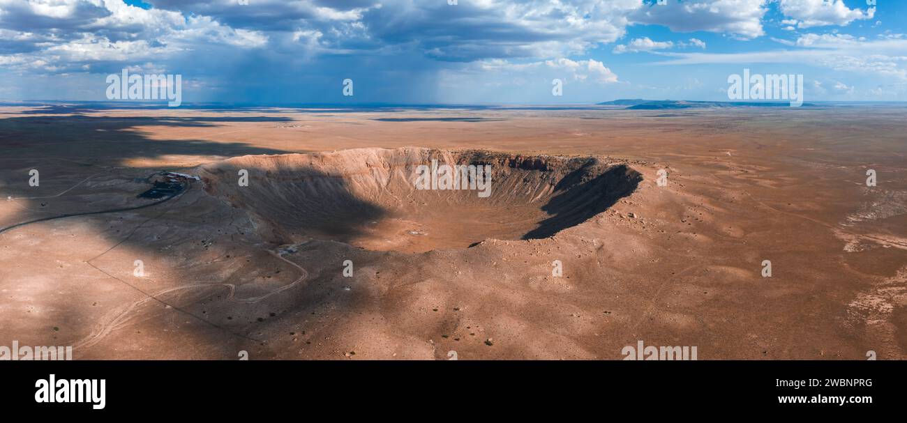 Aerial view of the Meteor Crater Natural Landmark at Arizona. Stock Photo