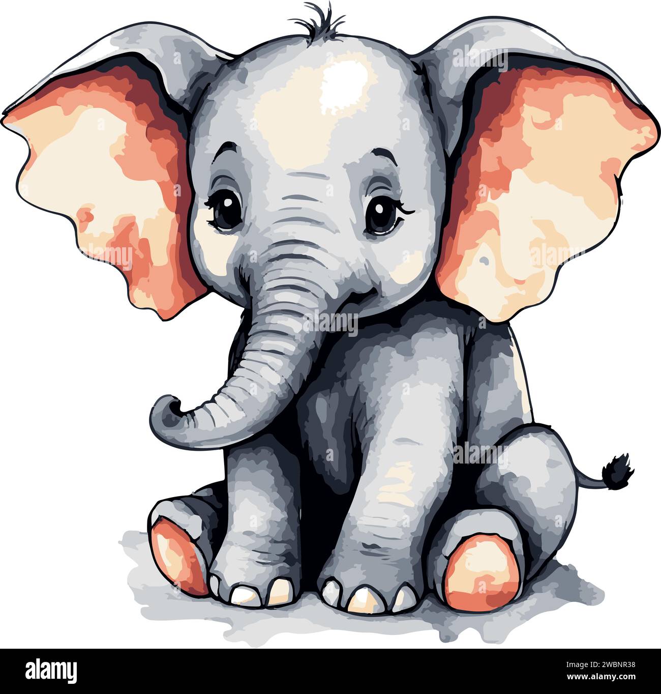 Great lovely vector art watercolor cute elephant Stock Vector Image ...