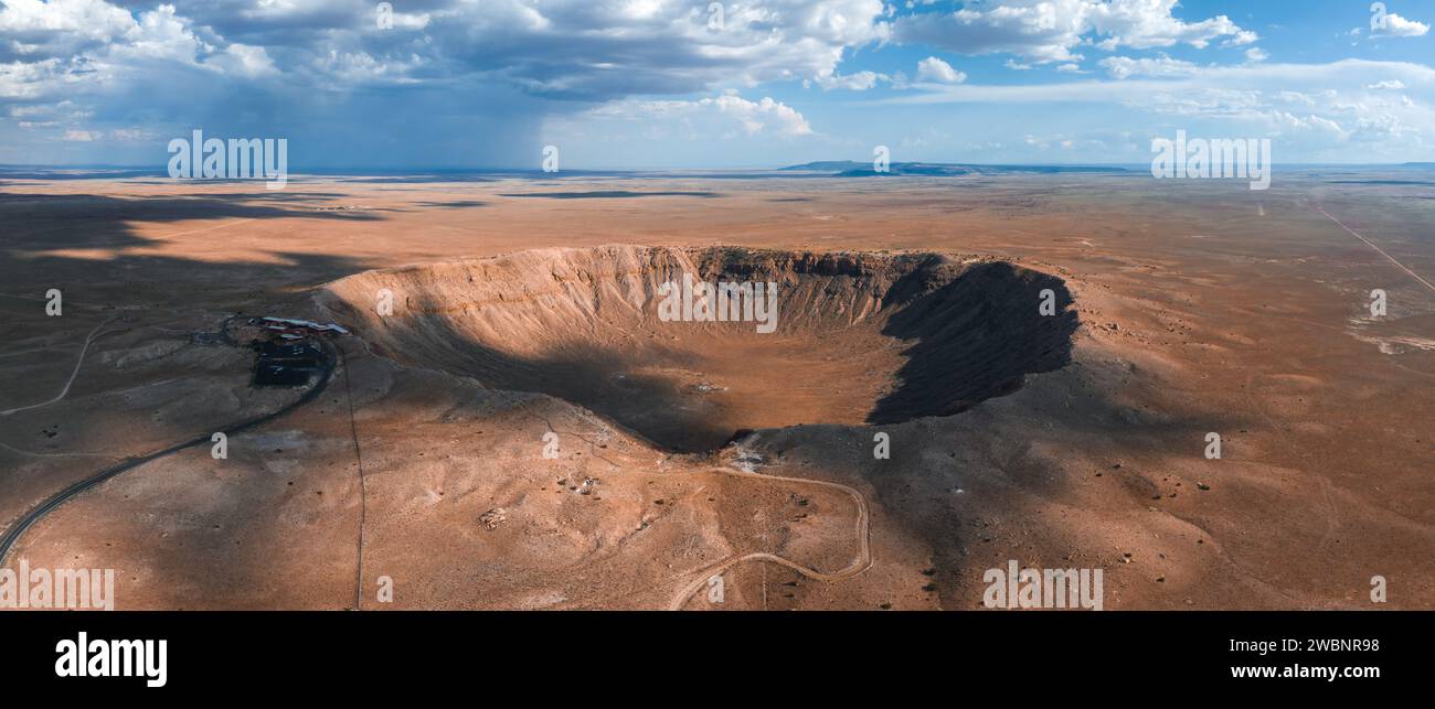 Aerial view of the Meteor Crater Natural Landmark at Arizona. Stock Photo