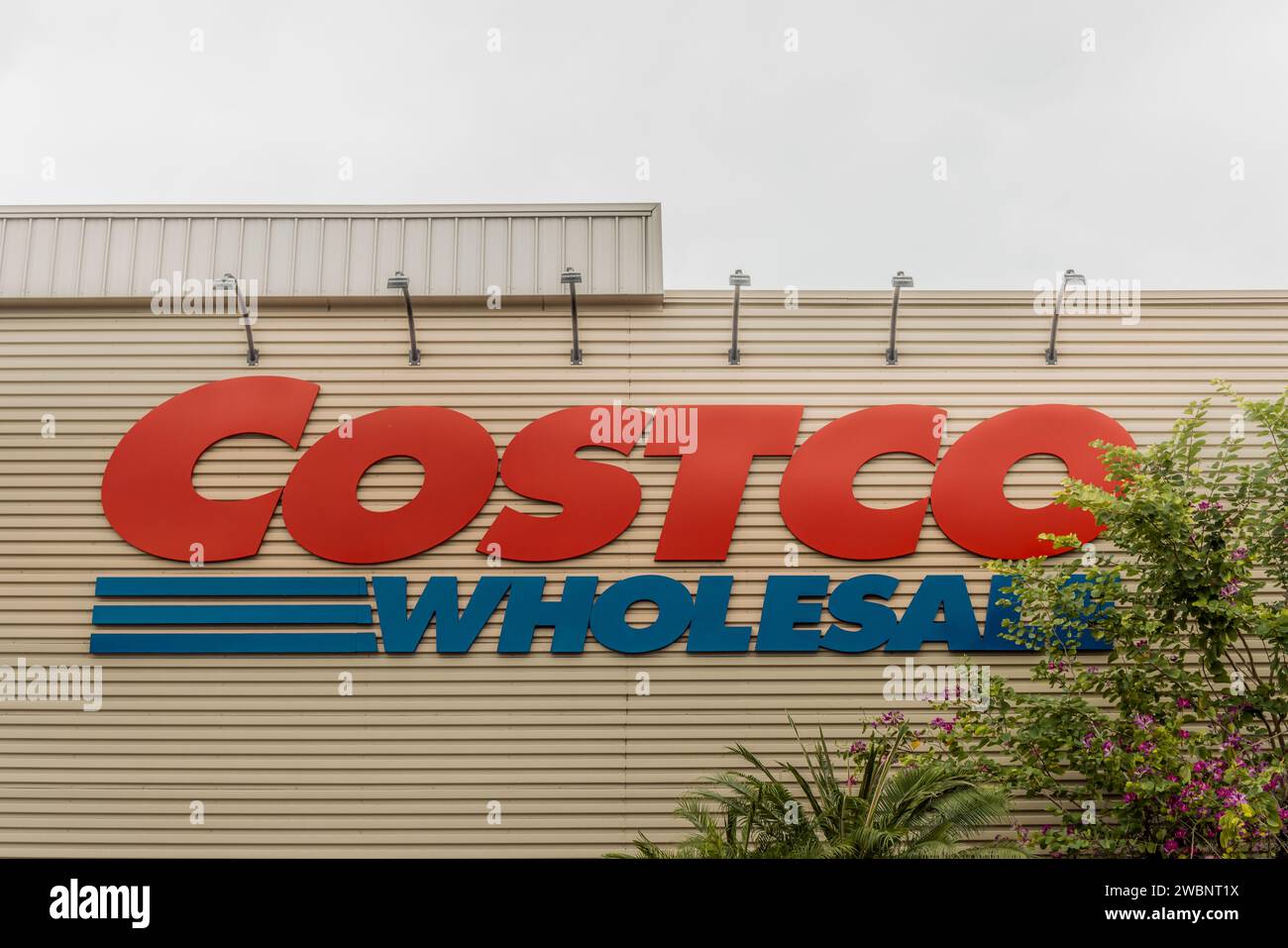 Puerto Vallarta Mexico Costco wholesale sign logo on side of building. Stock Photo