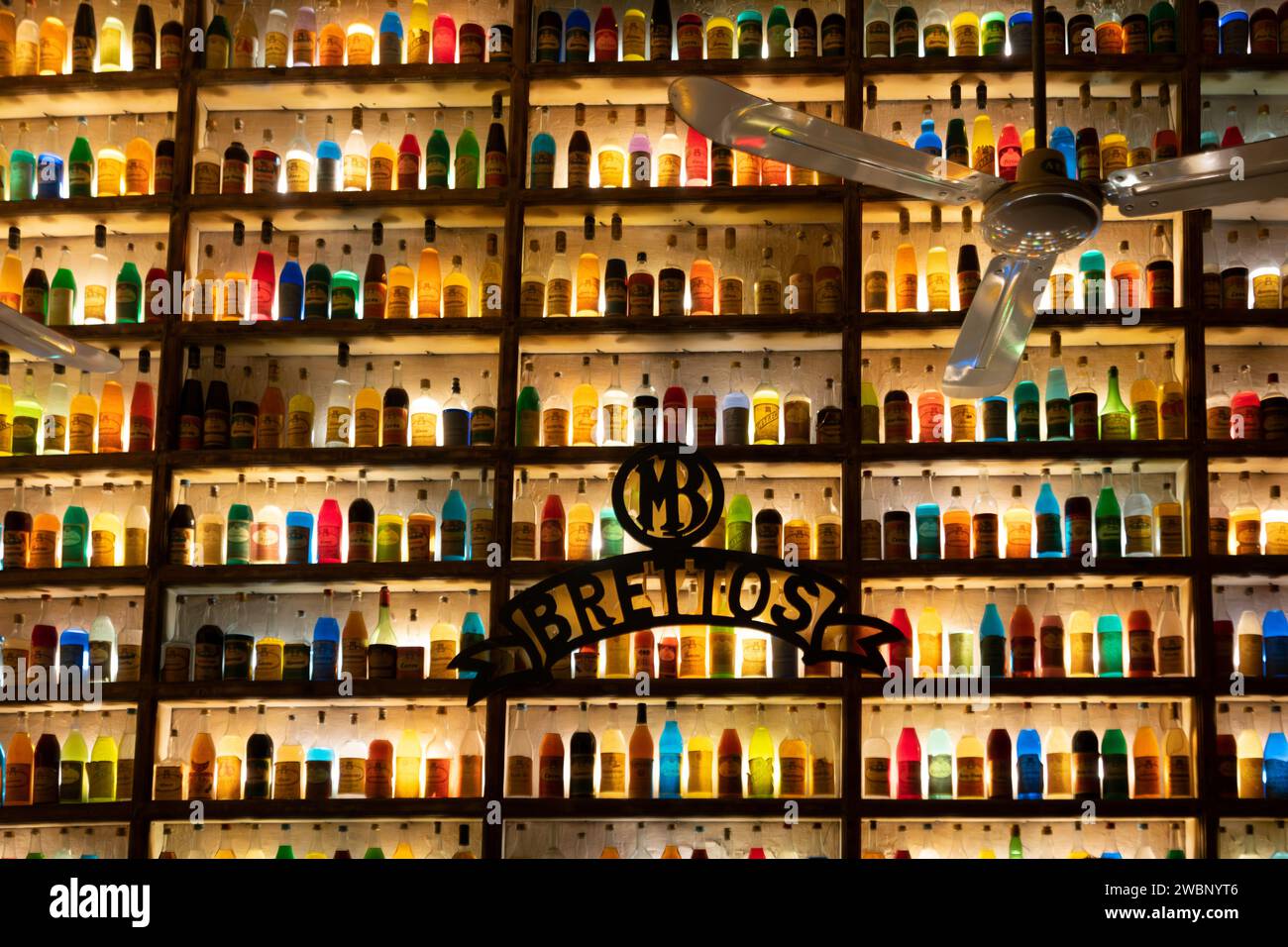 Display of rows of bottles at a Greek wine bar in Plaka District in
