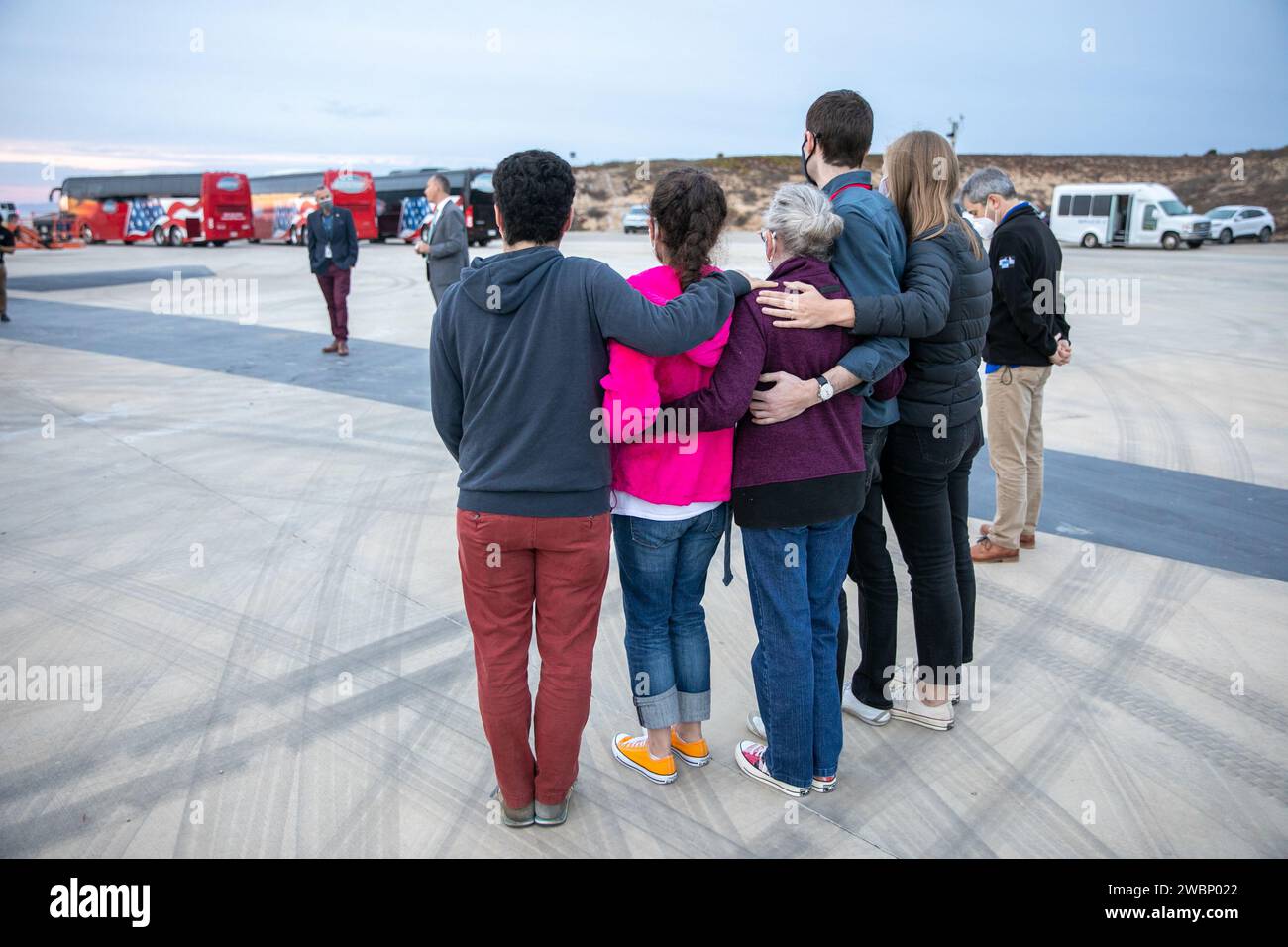 Family members of Dr. Michael Freilich, for whom the Sentinel-6 Michael Freilich satellite is named, gather at Vandenberg Air Force Base in California on Nov. 20, 2020, the day before the spacecraft’s planned launch atop a Falcon 9 rocket. Freilich served as director of NASA’s Earth Science Division in the Science Mission Directorate at the agency’s Headquarters from 2006 until his retirement in 2019. A tireless advocate for advancing satellite measurements of the ocean, he was instrumental in advancing ocean altimetry and helped drive the evolution of NASA Earth science from a program that la Stock Photo