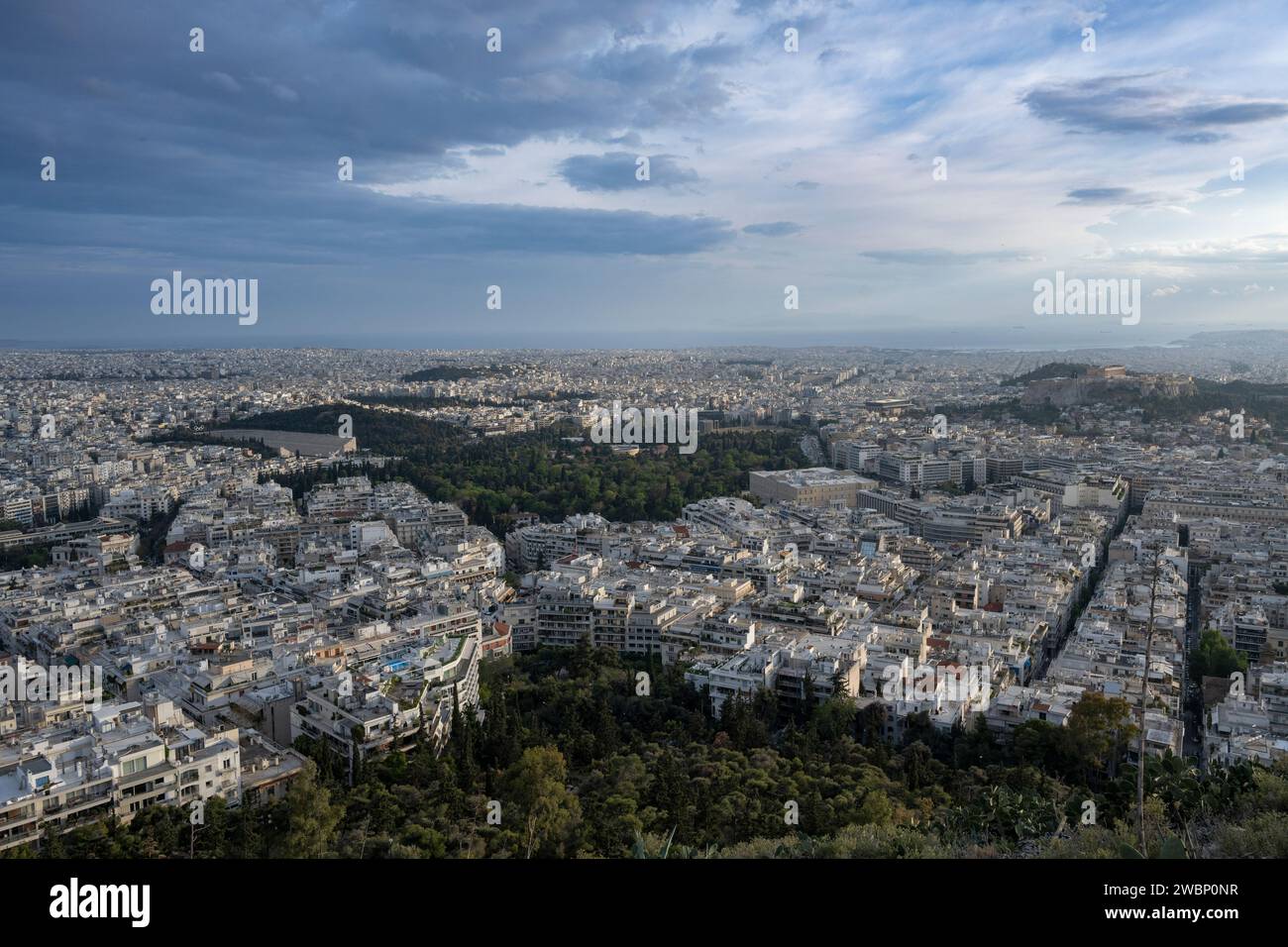 Lycabettus hill is the highest point in the center of Athens Stock Photo