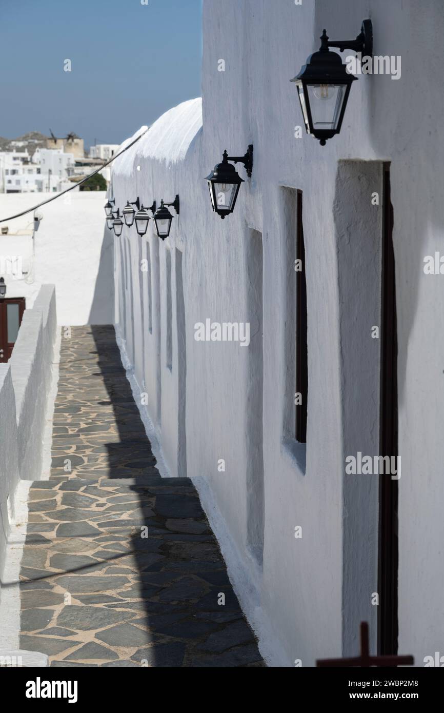 White wall exterior of The Monastery of Panagia Tourliani, Ano Mera, Mykonos Greece Stock Photo