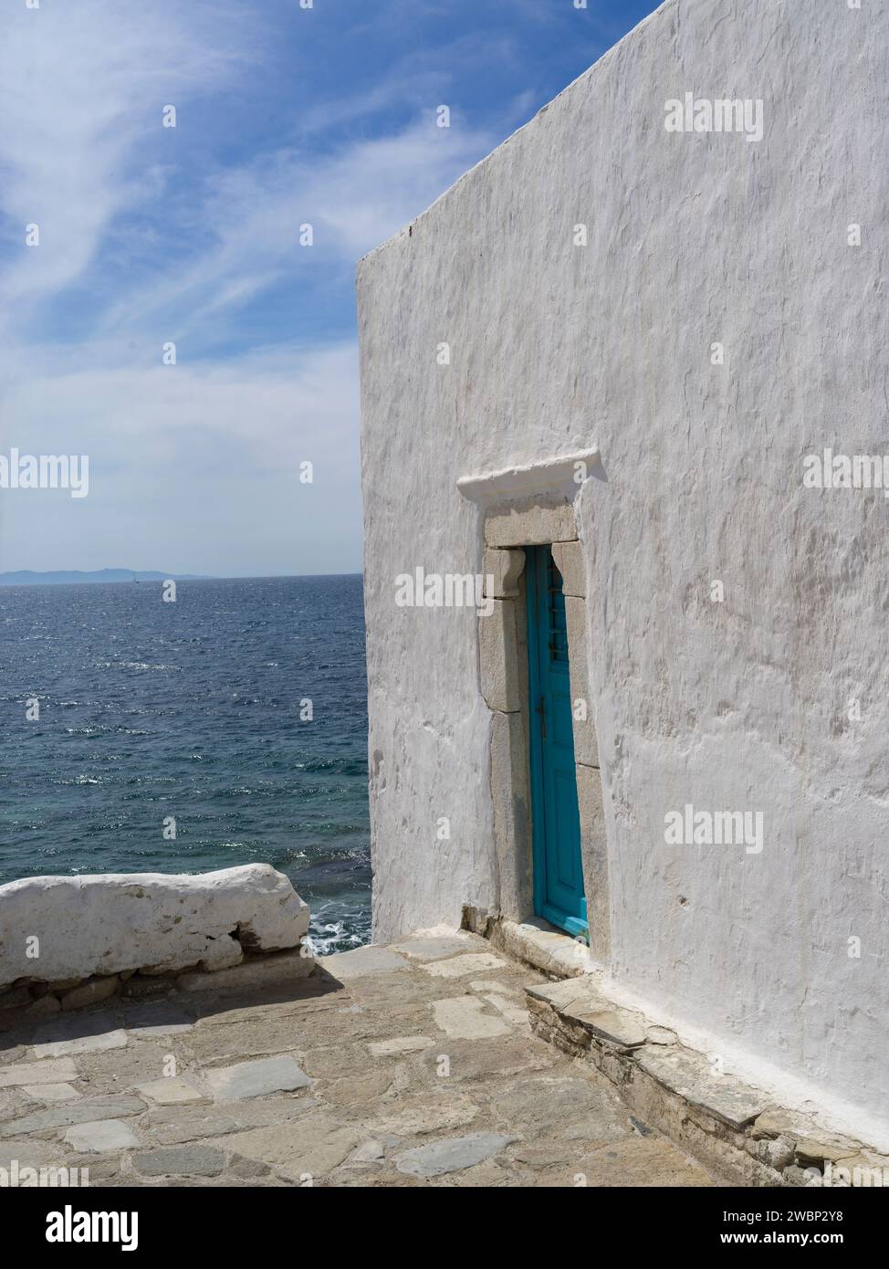 Ocean front building, Mykonos Island, Mykonos Town, Aegean Sea, Cyclades group of islands, Stock Photo