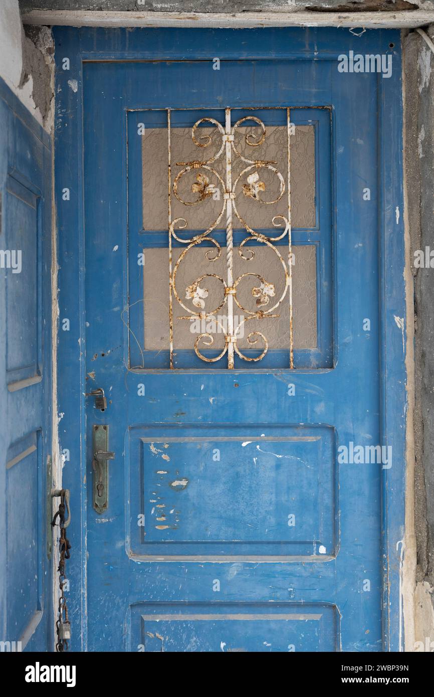 Front  blue door of a building, Mykonos Town, Mykonos Island, South Aegean, Greece Stock Photo