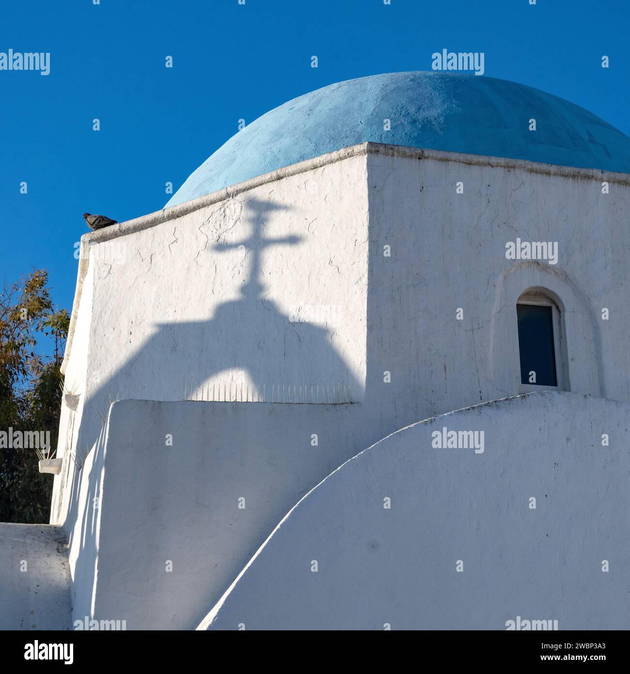 Blue dome on a church, Mykonos Town, Mykonos Island, South Aegean, Greece Stock Photo