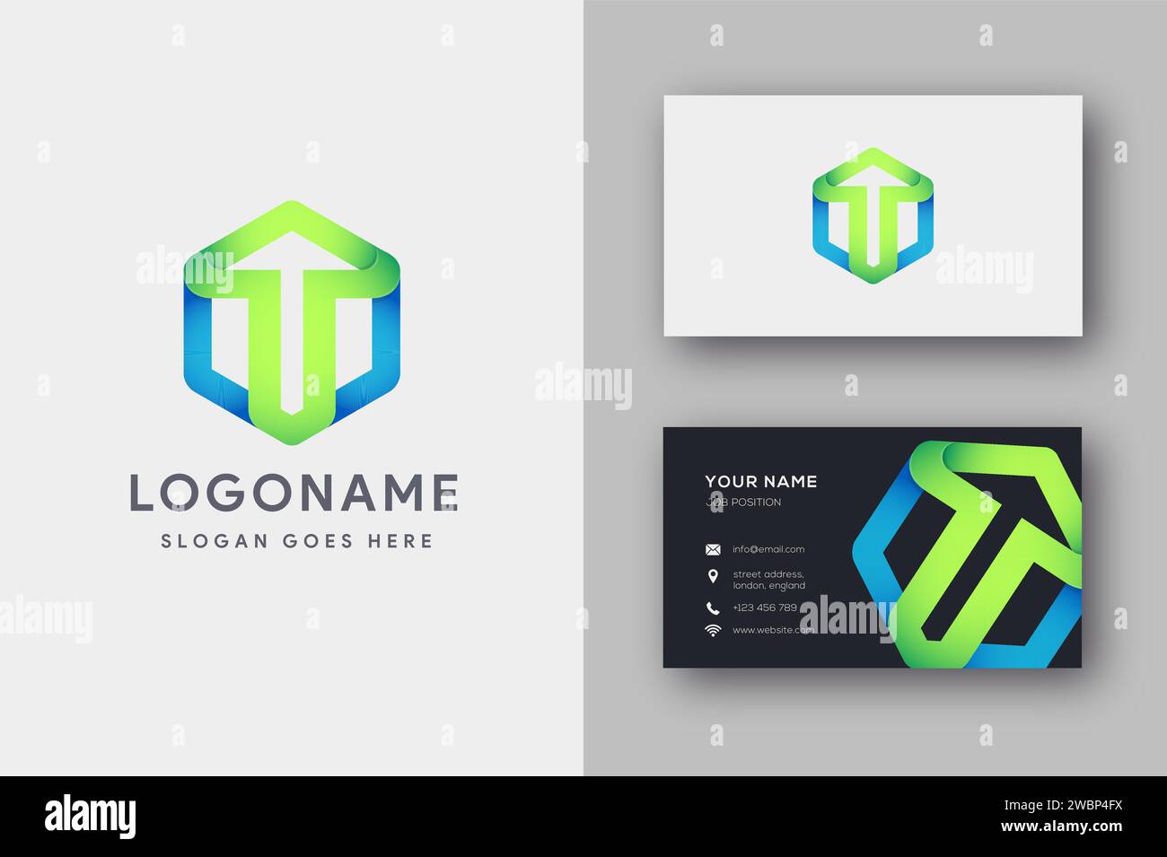 Modern geometric growth up arrow logo icon vector and business card template Stock Vector