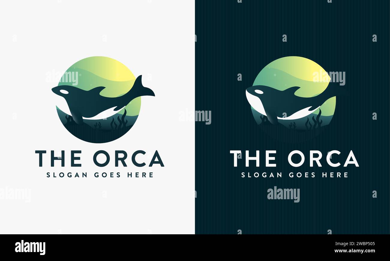 Modern scenery of sea life, underwater orca logo icon vector illustration Stock Vector