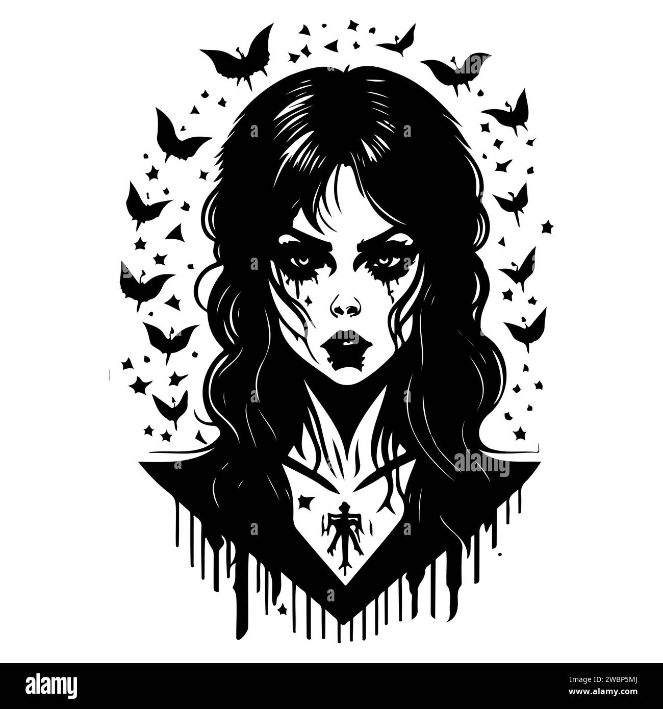 Halloween Exorcist Girl Scary Illustration Sketch Hand Draw Element 