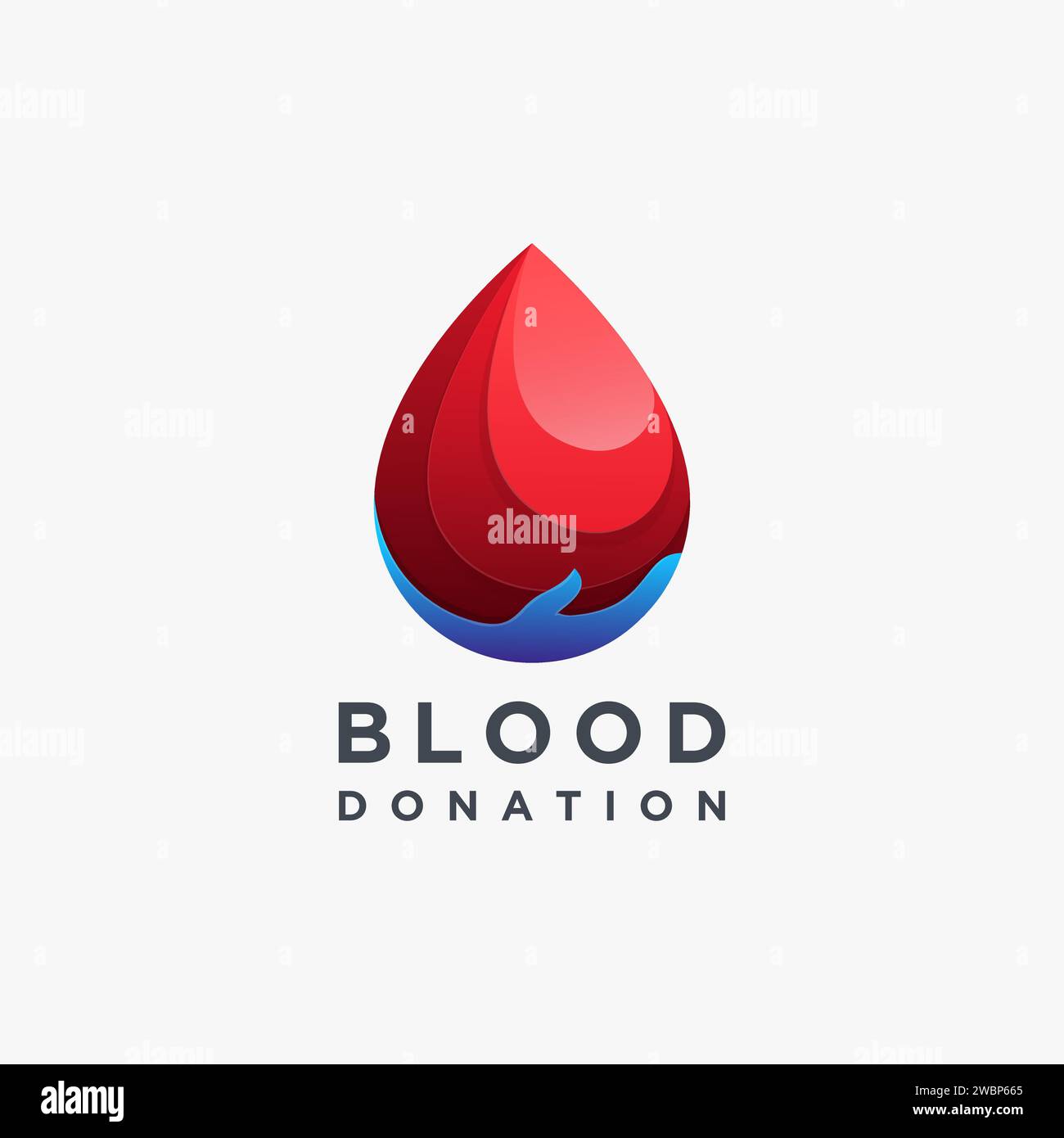 Modern blood donation logo with blood and open hand icon vector on