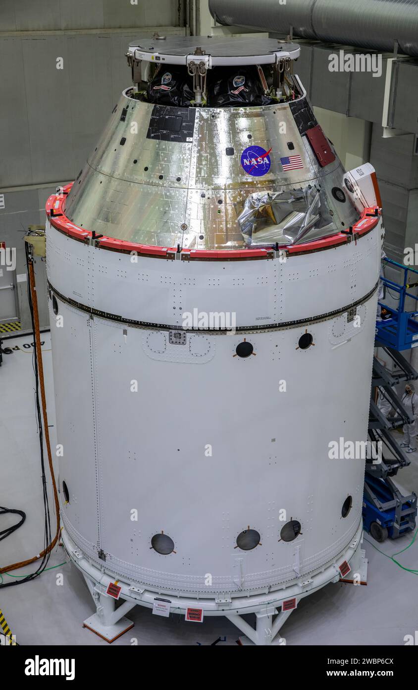 The NASA insignia and American Flag are installed on Orion crew module ...