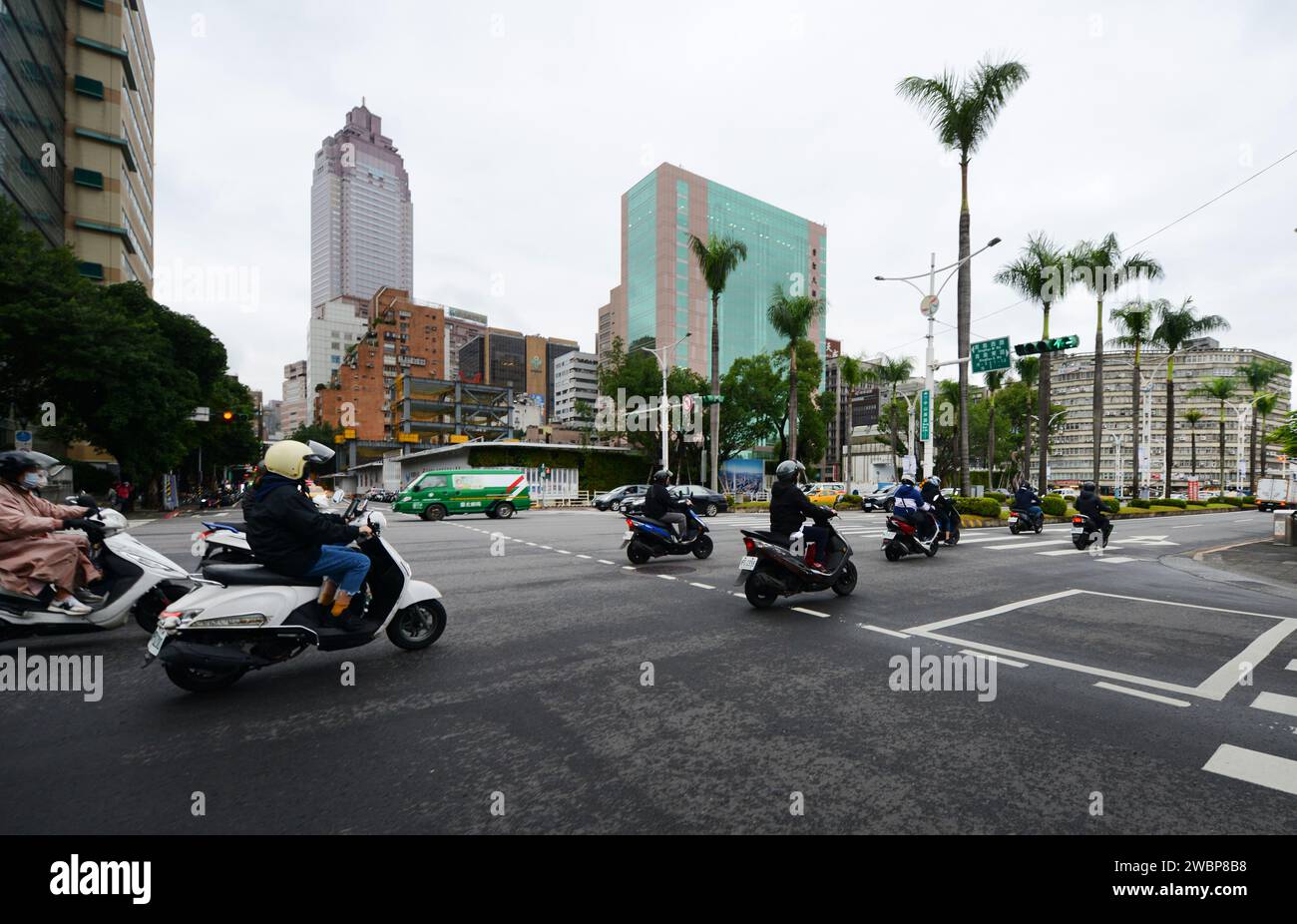 Scooters are a popular mode of transportation in Taiwan. Stock Photo