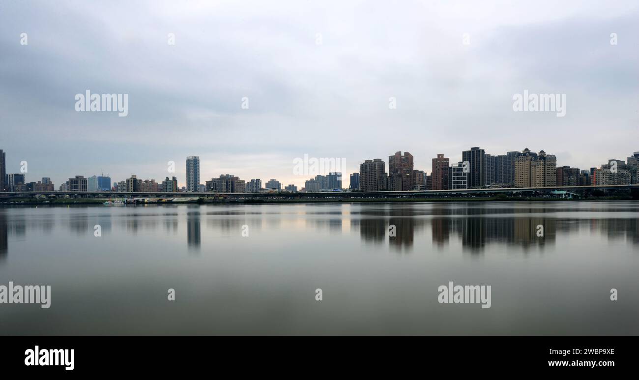 A view of the Tamsui river and the New Taipei City in Taiwan. Stock Photo