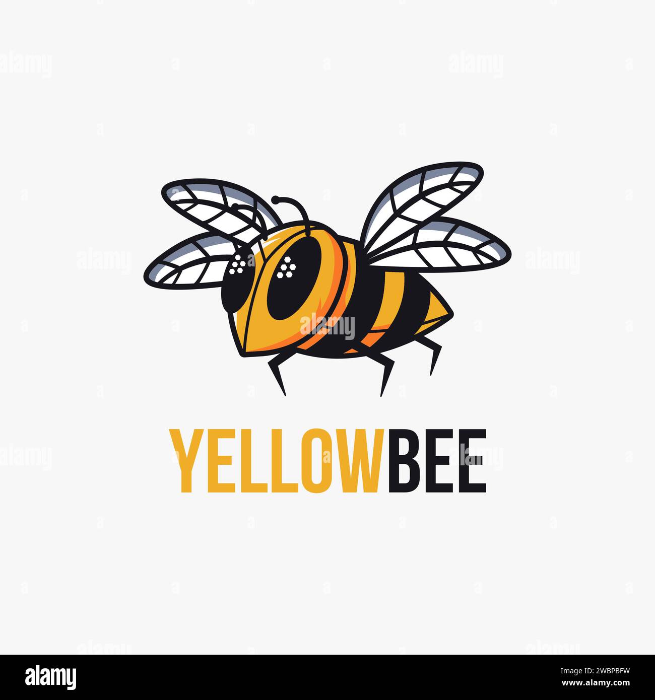 Yellow bee mascot cartoon logo vector template on white background Stock Vector