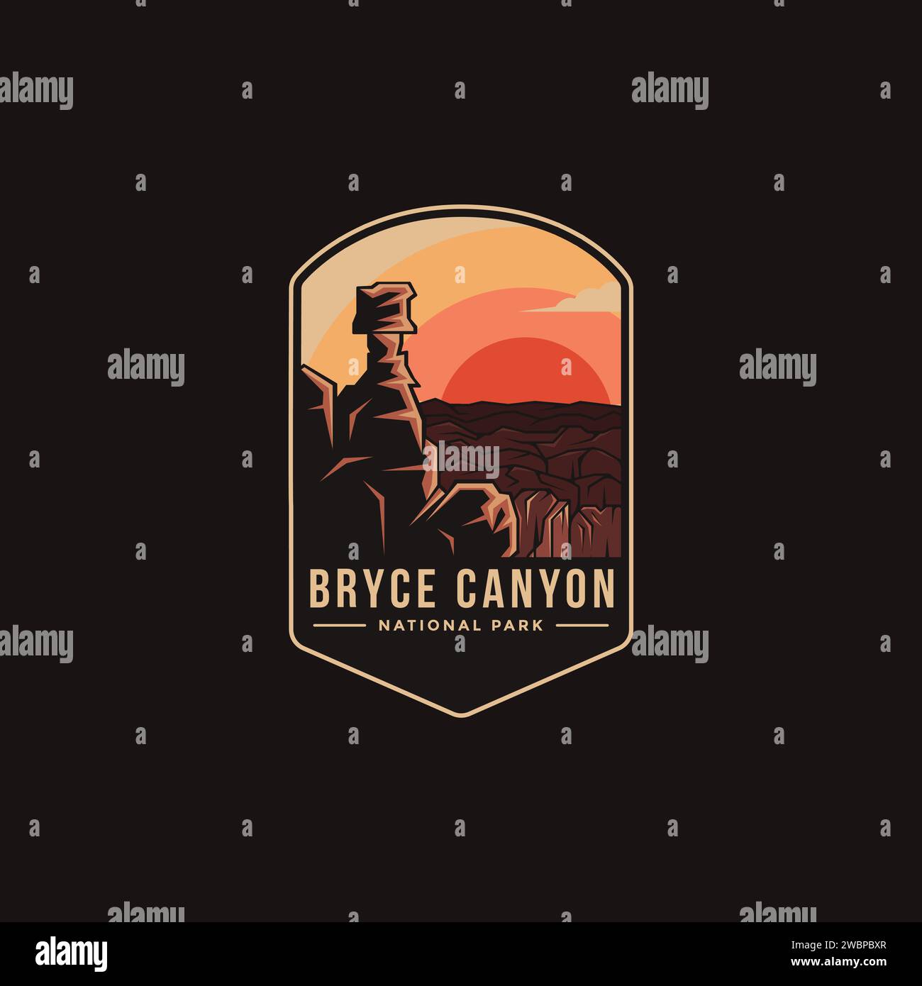Emblem patch logo illustration of Bryce Canyon National Park on dark background Stock Vector