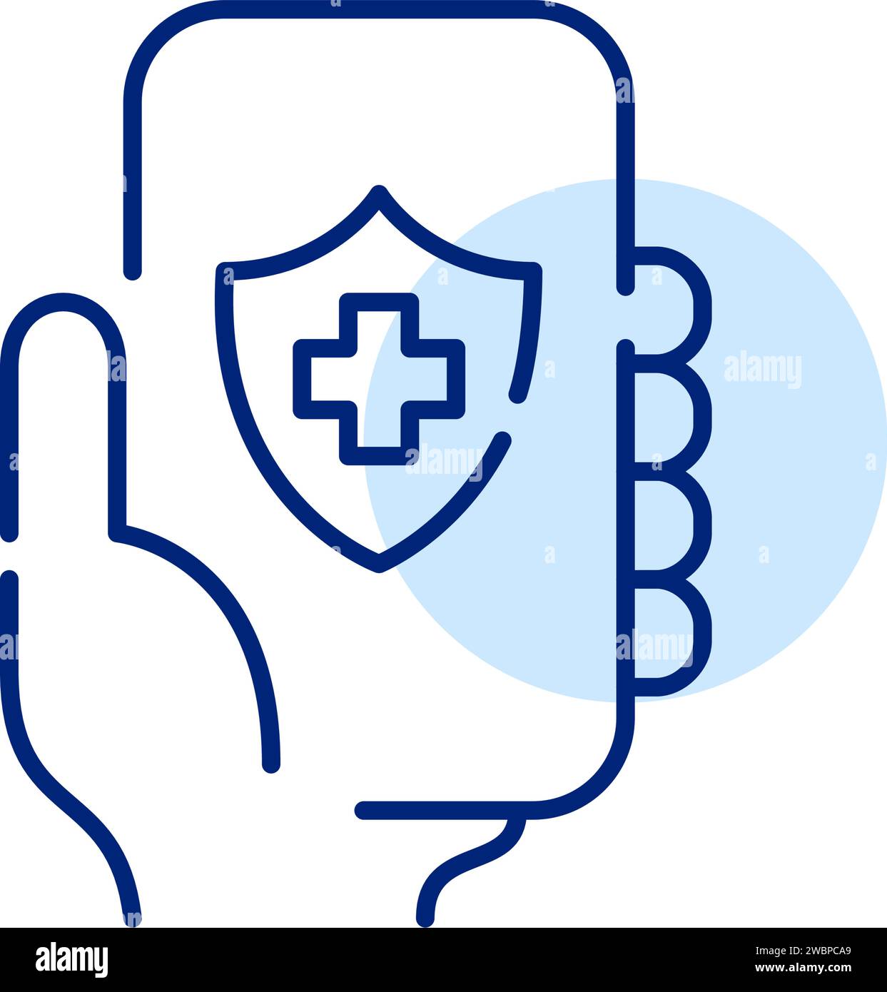 Buying health insurance online. Provider app. Pixel perfect, editable stroke Stock Vector