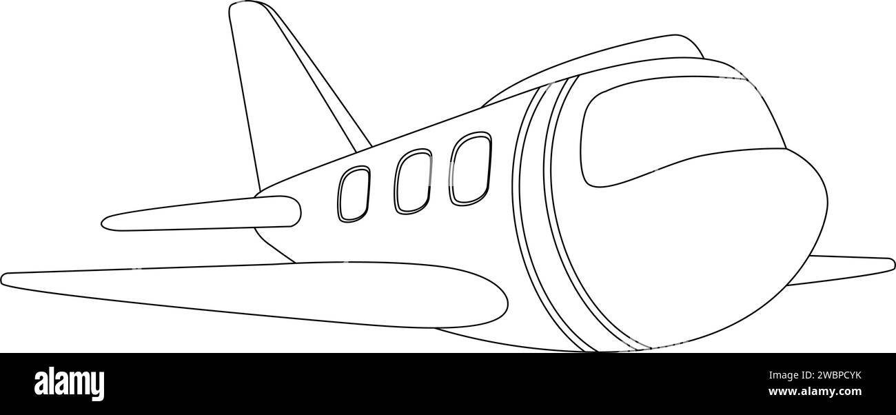 Black and white line art of a small airplane Stock Vector