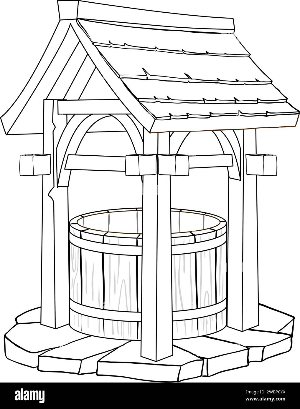 Well Outline With Rassi Pulley system illustration Cut Out Stock Images & Pictures - Alamy