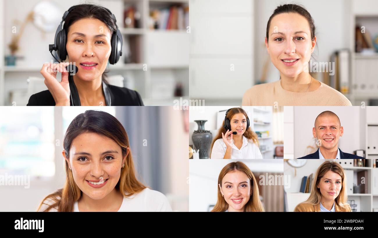 Screen of video call between diverse people managers Stock Photo