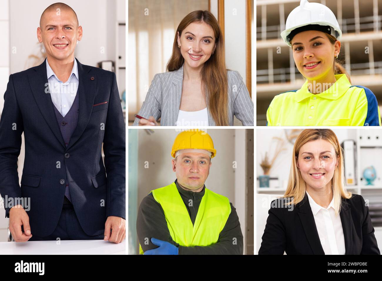 Screen of video conference between managers and engineers Stock Photo