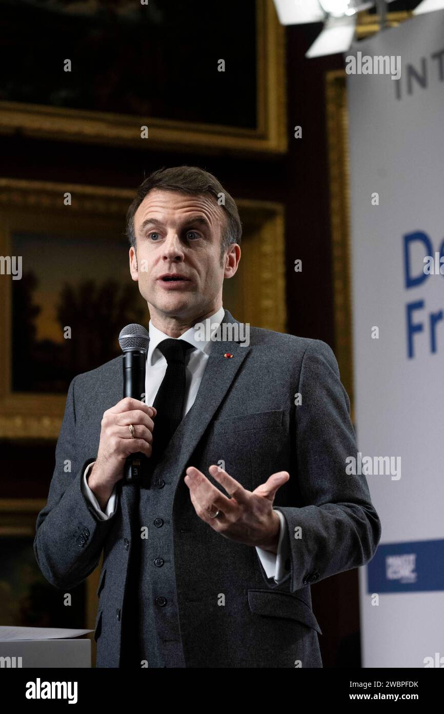 Chantilly, France. 11th Jan, 2024. France's President Emmanuel Macron