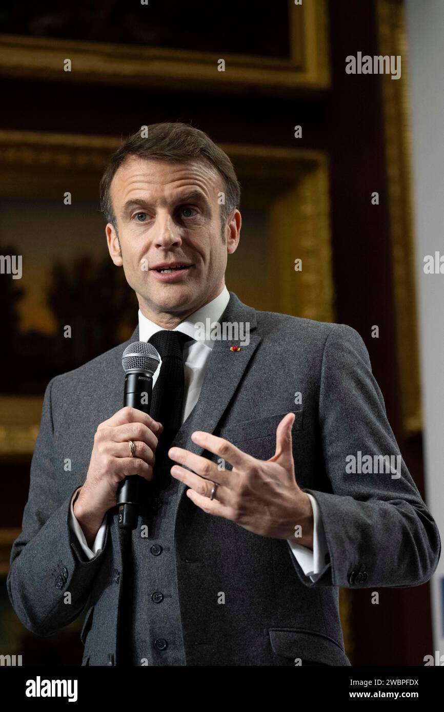 Chantilly, France. 11th Jan, 2024. France's President Emmanuel Macron