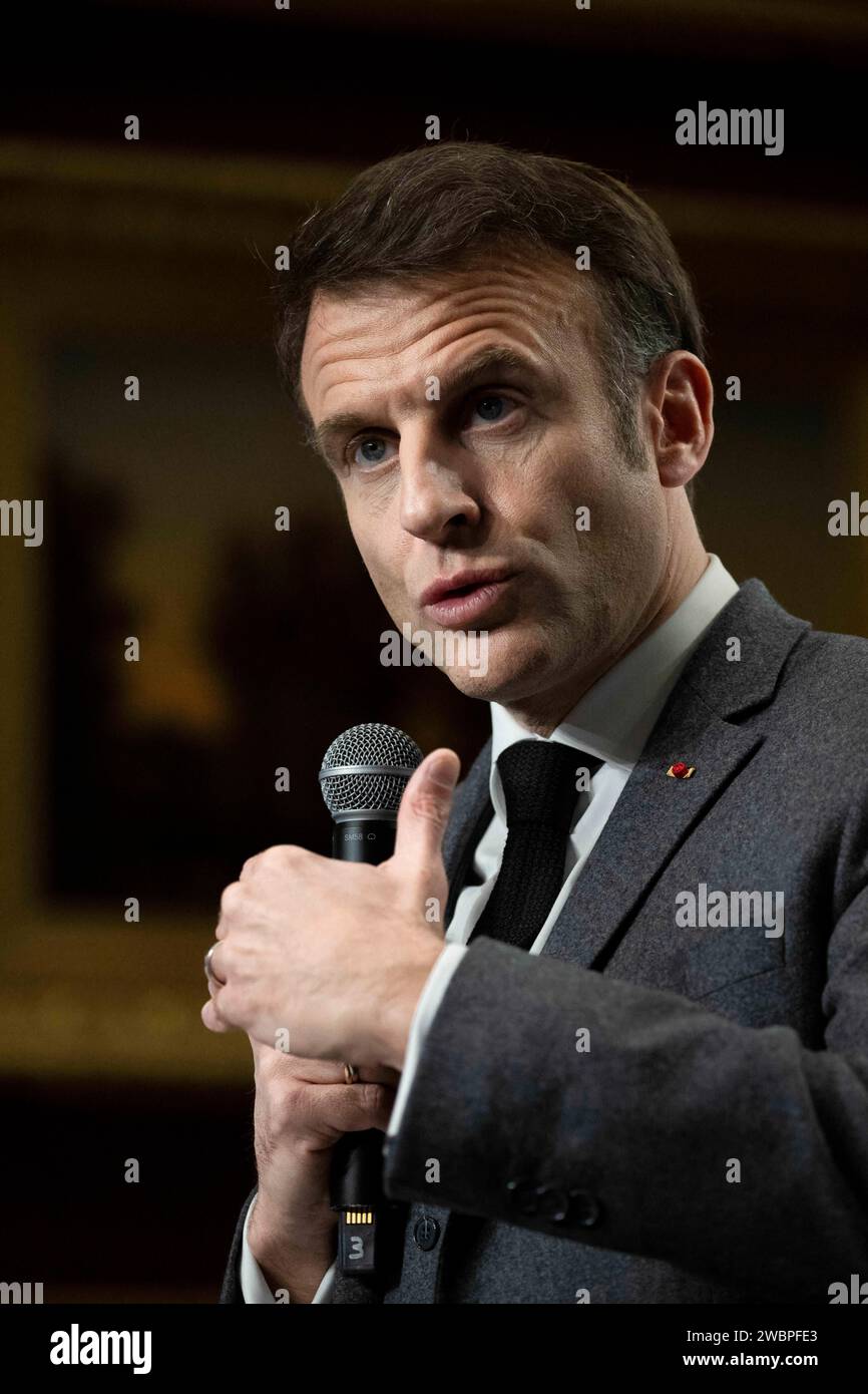Chantilly, France. 11th Jan, 2024. France's President Emmanuel Macron