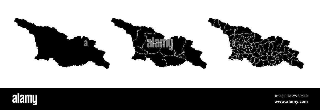 Set of state maps of Georgia with regions and municipalities division. Department borders, isolated vector maps on white background. Stock Vector