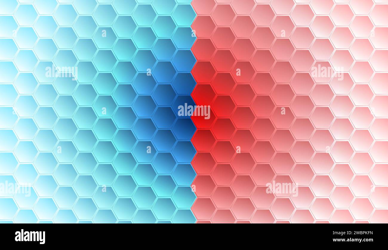 Blue and red hexagons abstract geometric glossy pattern. Vector tech background Stock Vector