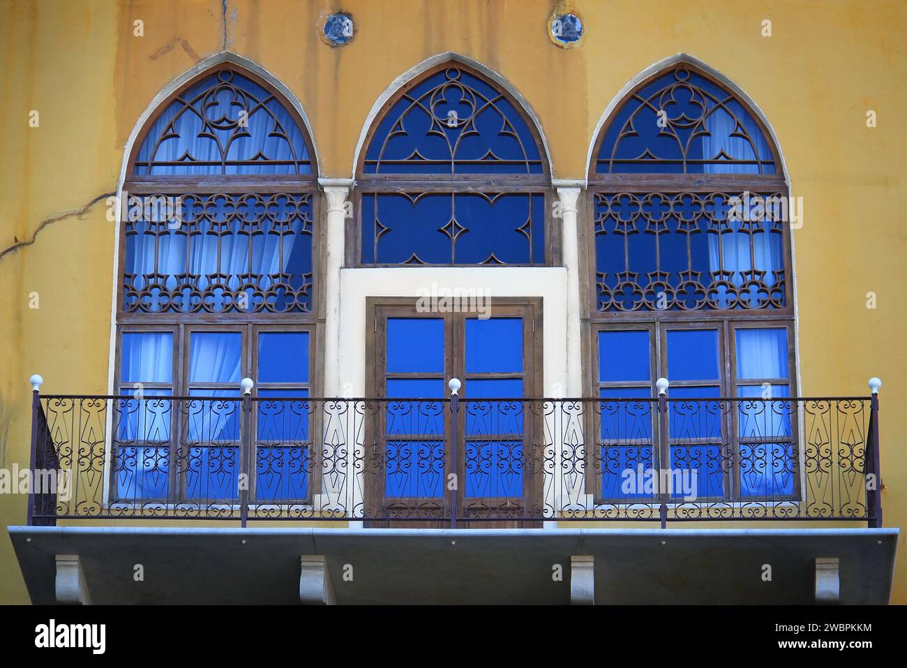 Lebanese traditional windows and balcony. Stock Photo
