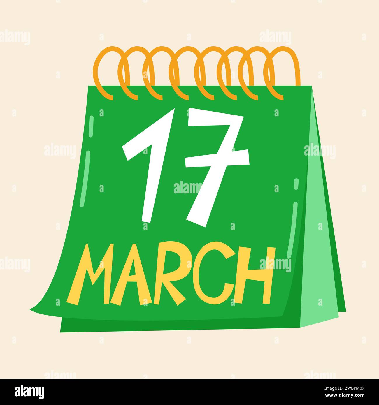 Calendar with St. Patrick's day date vector illustration. Icon for web