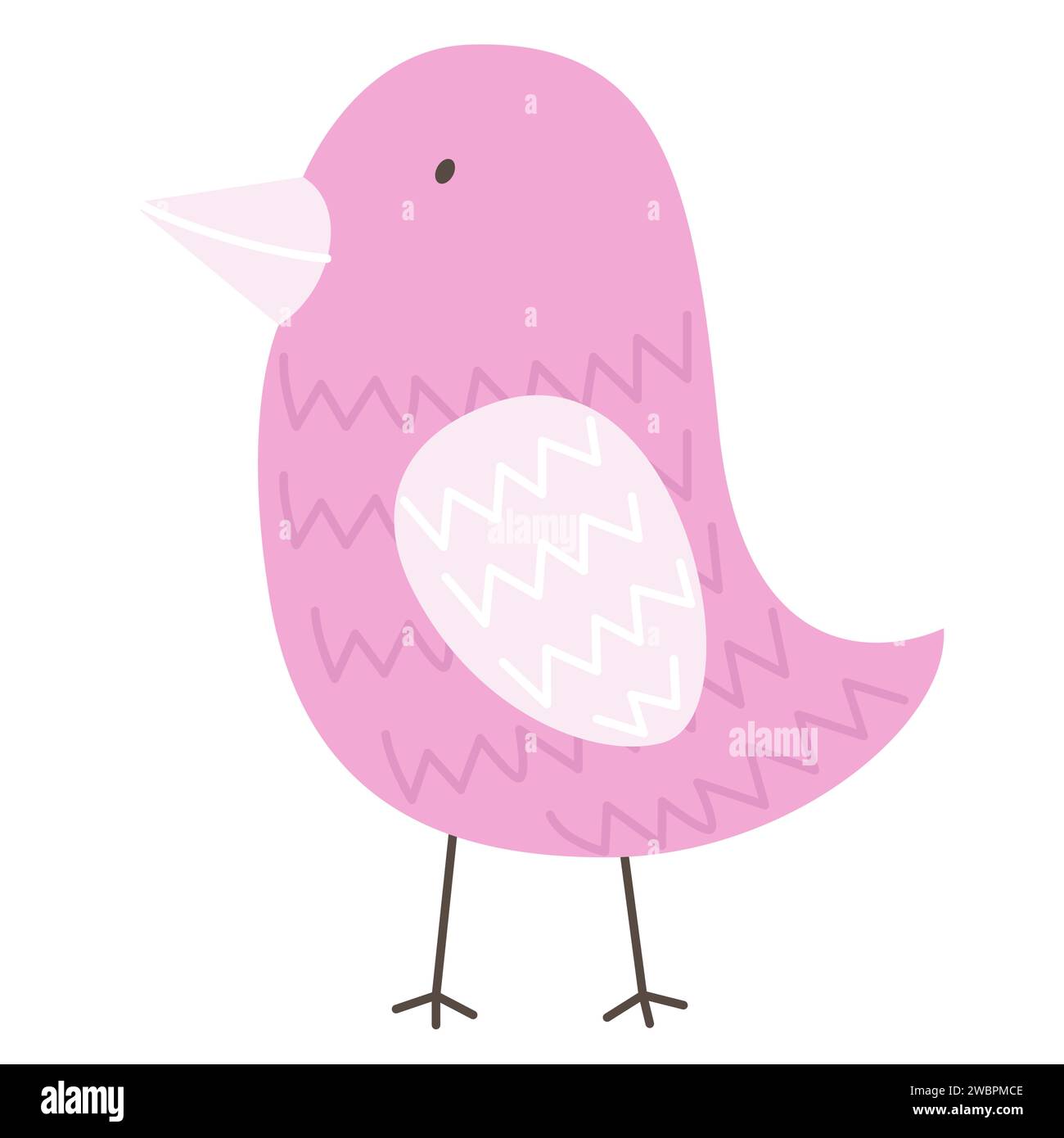 Vector flat illustration of a cute pink bird on a white background ...