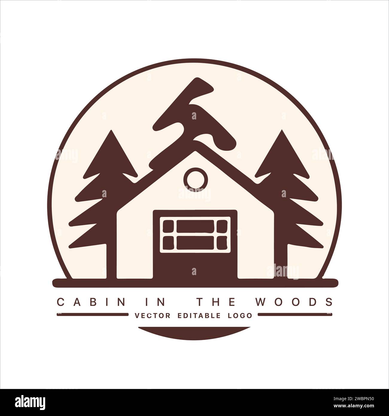 Wood cabin logo template. Cabin in the woods vector illustration. Cabin