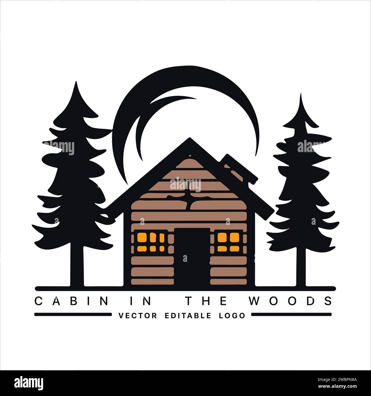 Wood cabin logo template. Cabin in the woods vector illustration. Cabin