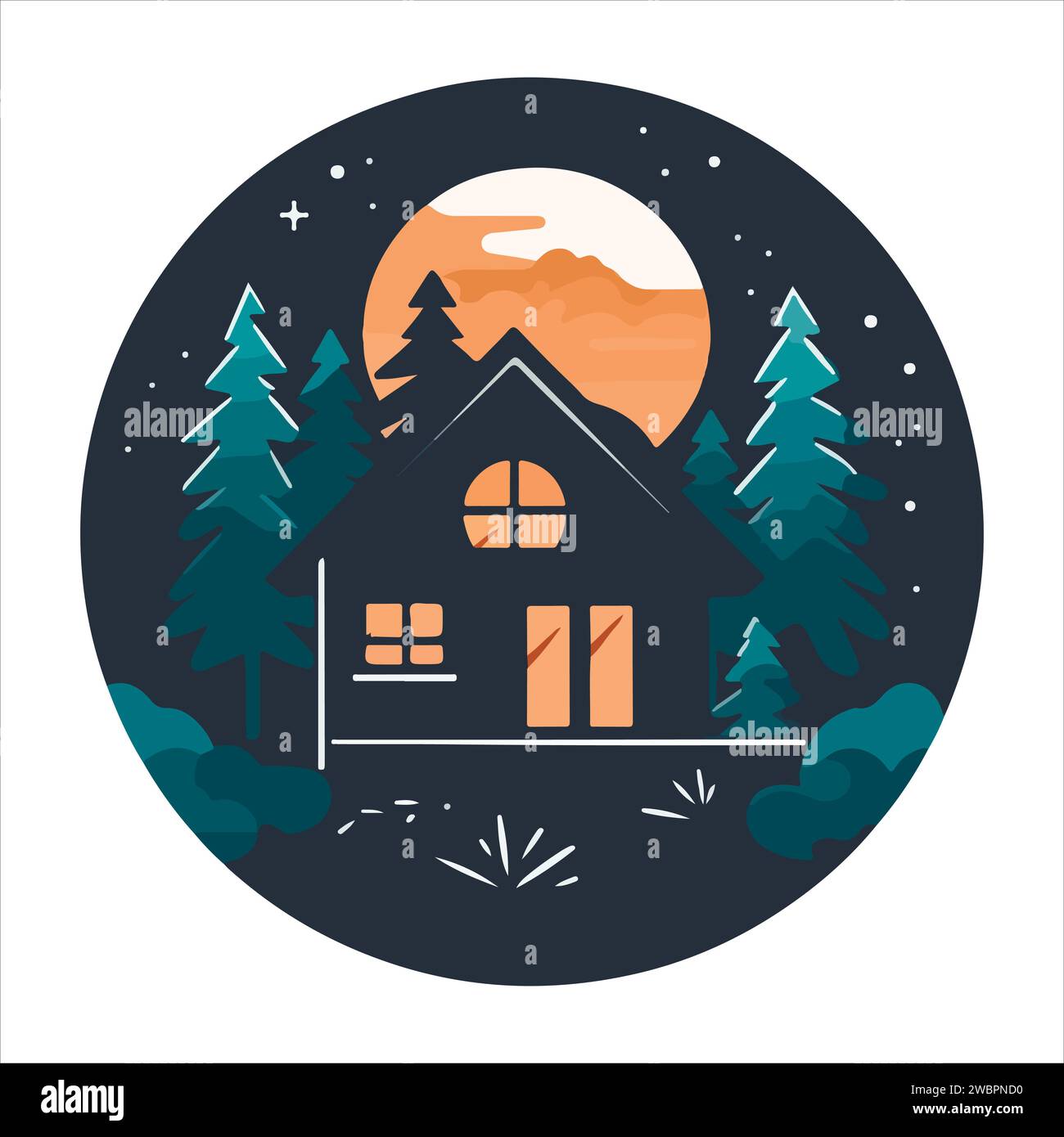 Wood cabin logo template. Cabin in the woods vector illustration. Cabin
