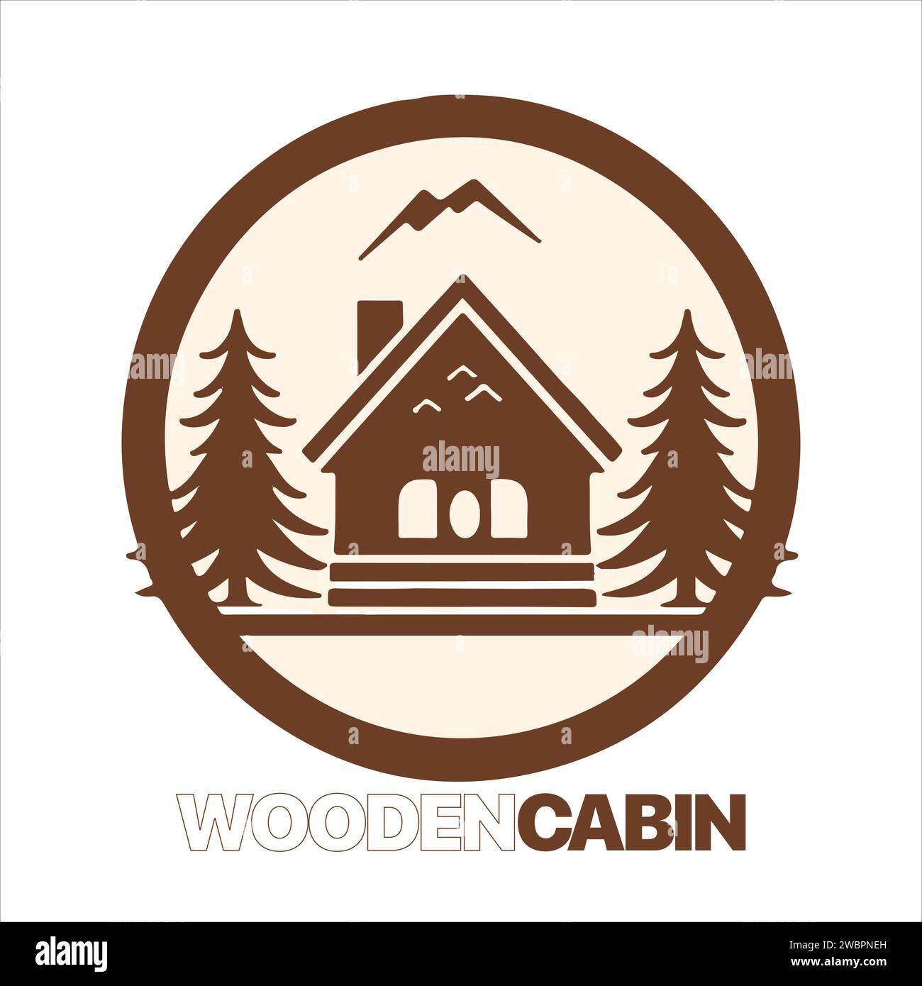 Wood cabin logo template. Cabin in the woods vector illustration. Cabin
