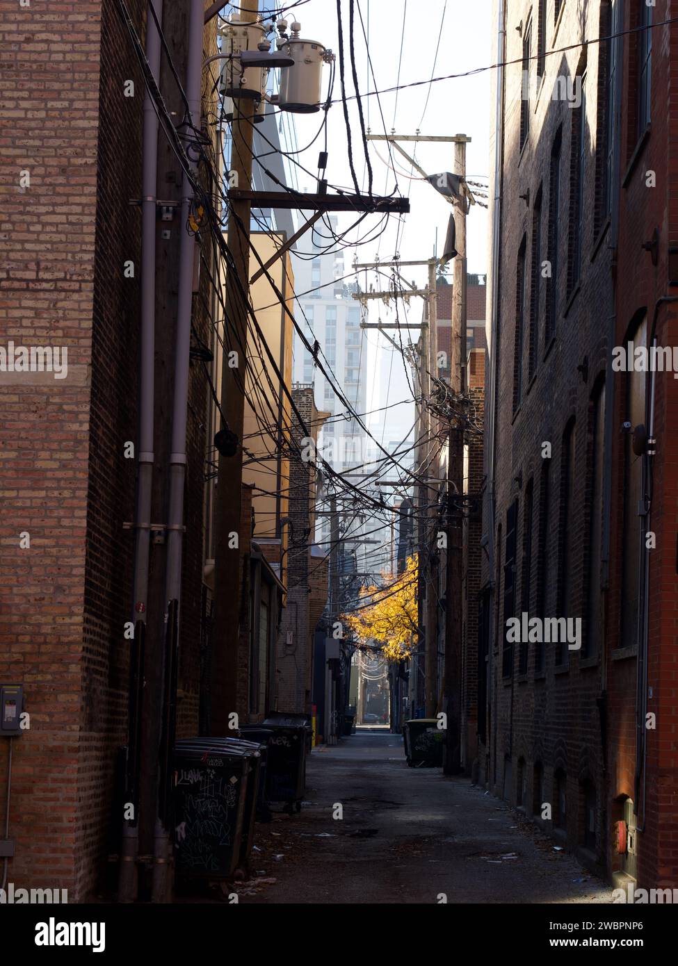 A vertical of a narrow street between brick buildings Stock Photo - Alamy